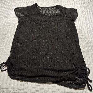 Black Lace Short Sleeve bathing suit cover up